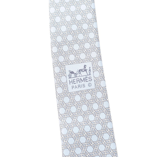 エルメス ライトブルー シルク ネクタイ メンズ HERMES 【中古】