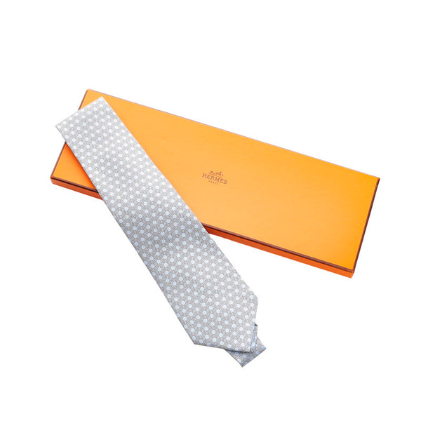 エルメス ライトブルー シルク ネクタイ メンズ HERMES 【中古】