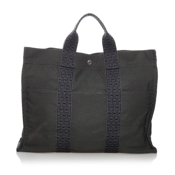 エルメス エールラインMM ダークグレー イカットナイロンキャンバス ハンドバッグ レディース HERMES 【中古】