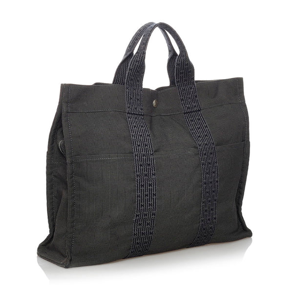 エルメス エールラインMM ダークグレー イカットナイロンキャンバス ハンドバッグ レディース HERMES 【中古】
