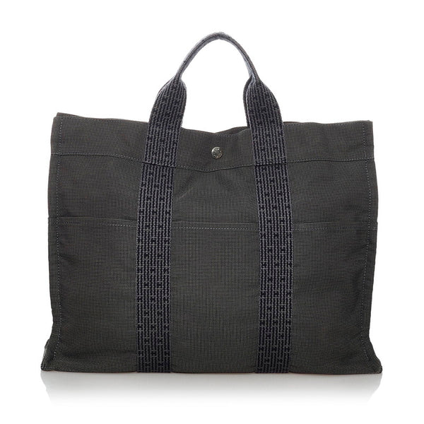 エルメス エールラインMM ダークグレー イカットナイロンキャンバス ハンドバッグ レディース HERMES 【中古】