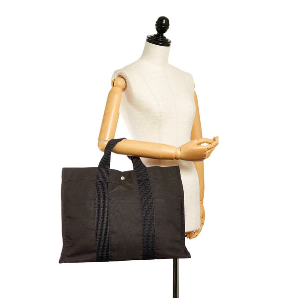 エルメス エールラインMM ダークグレー イカットナイロンキャンバス ハンドバッグ レディース HERMES 【中古】