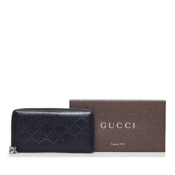 グッチ グッチシマ GGチャーム  ラウンドファスナー 長財布 233025 ブラック レザー レディース GUCCI 【中古】