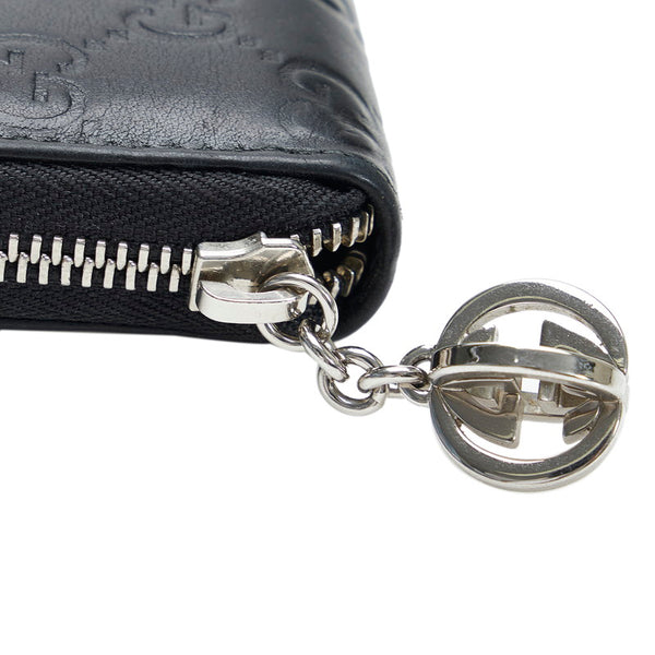 グッチ グッチシマ GGチャーム  ラウンドファスナー 長財布 233025 ブラック レザー レディース GUCCI 【中古】
