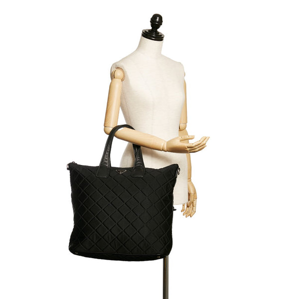 プラダ ブラック ナイロン レザー トートバッグ レディース PRADA 【中古】