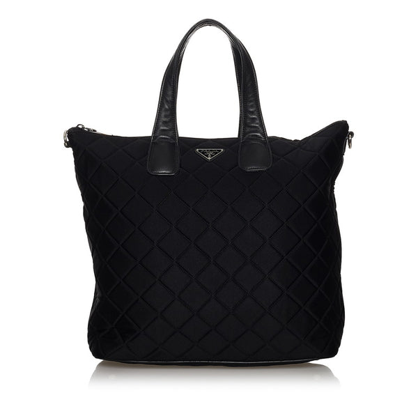 プラダ ブラック ナイロン レザー トートバッグ レディース PRADA 【中古】