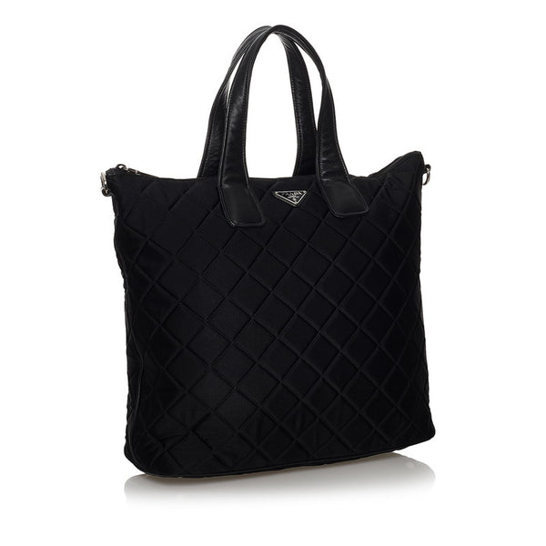 プラダ ブラック ナイロン レザー トートバッグ レディース PRADA 【中古】