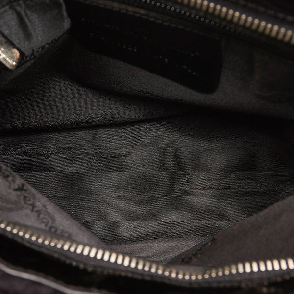 サルヴァトーレフェラガモ ハンドバッグ ブラック ウール パテントレザー レディース Salvatore Ferragamo 【中古】