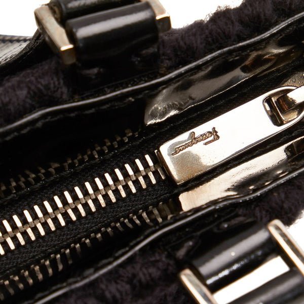 サルヴァトーレフェラガモ ハンドバッグ ブラック ウール パテントレザー レディース Salvatore Ferragamo 【中古】