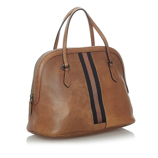 グッチ ウェブ 420023 ブラウン レザー キャンバス ハンドバッグ ショルダーバッグ２WAY レディース GUCCI 【中古】