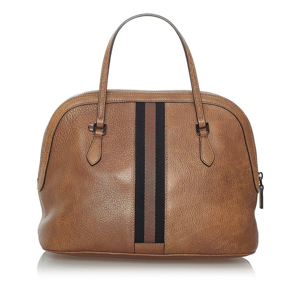 グッチ ウェブ 420023 ブラウン レザー キャンバス ハンドバッグ ショルダーバッグ２WAY レディース GUCCI 【中古】