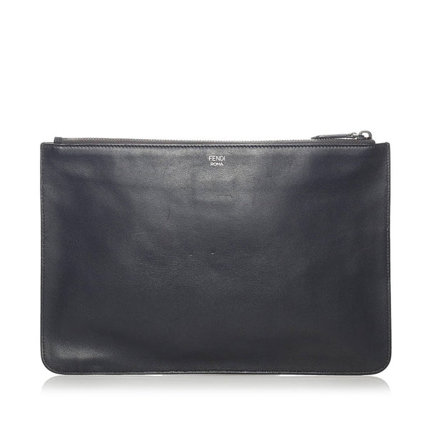 フェンディ バグズアイ モンスター クラッチバッグ 7N0078-8FJ ブラック グレー レザー メンズ FENDI 【中古】