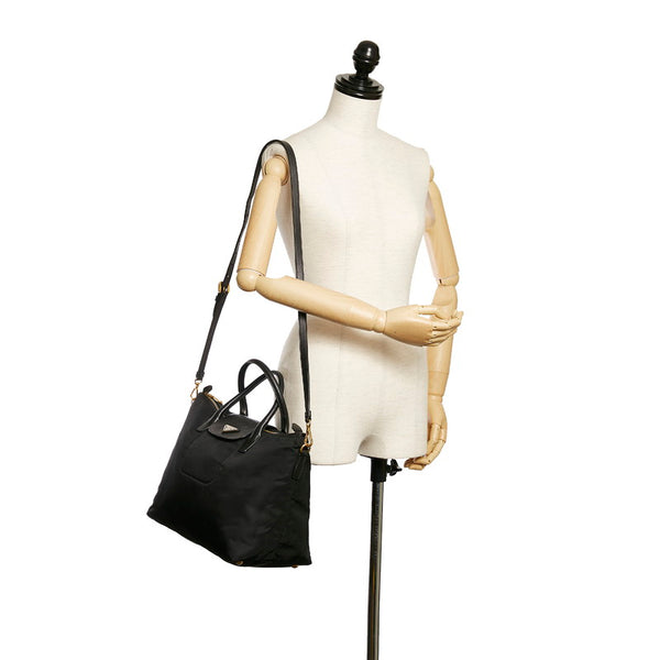 プラダ テスート ブラック ナイロン レザー ハンドバッグ ショルダーバッグ 2WAY レディース PRADA 【中古】