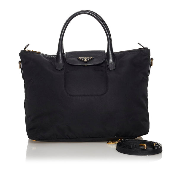 プラダ テスート ブラック ナイロン レザー ハンドバッグ ショルダーバッグ 2WAY レディース PRADA 【中古】
