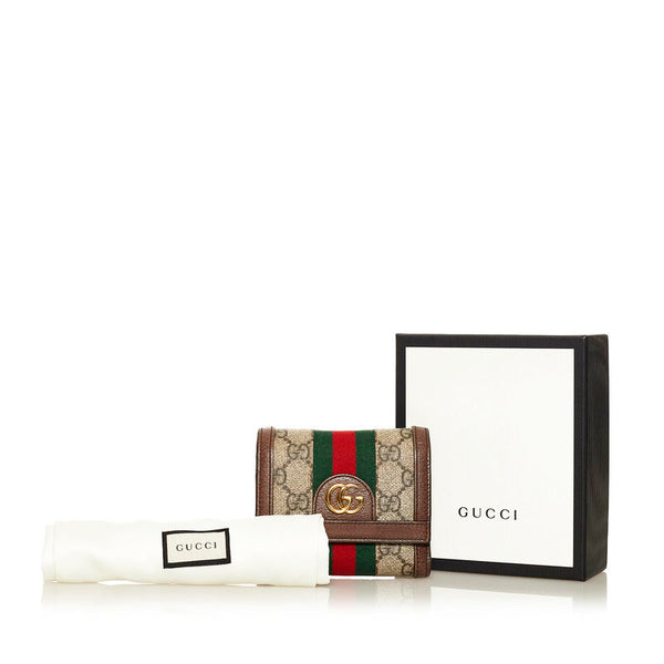 グッチ GGスプリーム オフィディア 三つ折り財布 ミニウォレット 523174 ブラウン PVC レザー レディース GUCCI 【中古】