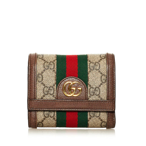 グッチ GGスプリーム オフィディア 三つ折り財布 ミニウォレット 523174 ブラウン PVC レザー レディース GUCCI 【中古】