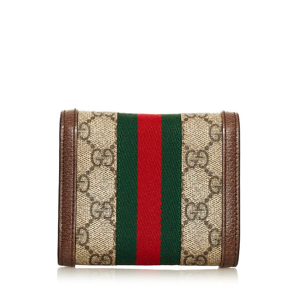 グッチ GGスプリーム オフィディア 三つ折り財布 ミニウォレット 523174 ブラウン PVC レザー レディース GUCCI 【中古】