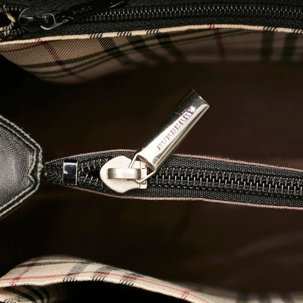 バーバリー ノバチェック ハンドバッグ ブラック レザー レディース BURBERRY 【中古】