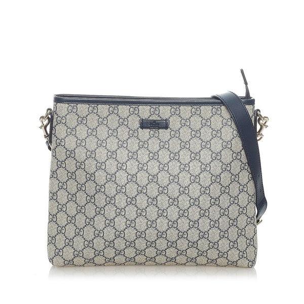 グッチ GGスプリーム 斜めがけ ショルダー 388924 ネイビー PVC レザー メンズ GUCCI 【中古】