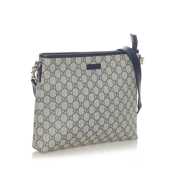 グッチ GGスプリーム 斜めがけ ショルダー 388924 ネイビー PVC レザー メンズ GUCCI 【中古】