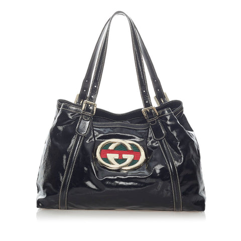 グッチ ニューブリッド ダブルG トートバッグ 162094 ブラック キャンバス パテントレザー レディース GUCCI 【中古】