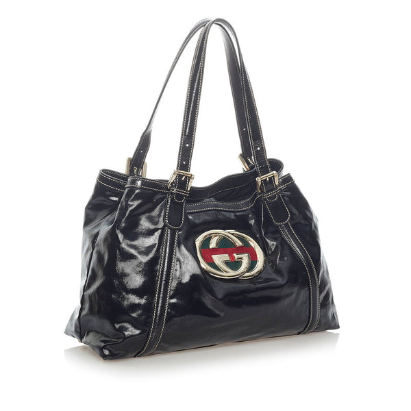 グッチ ニューブリッド ダブルG トートバッグ 162094 ブラック キャンバス パテントレザー レディース GUCCI 【中古】