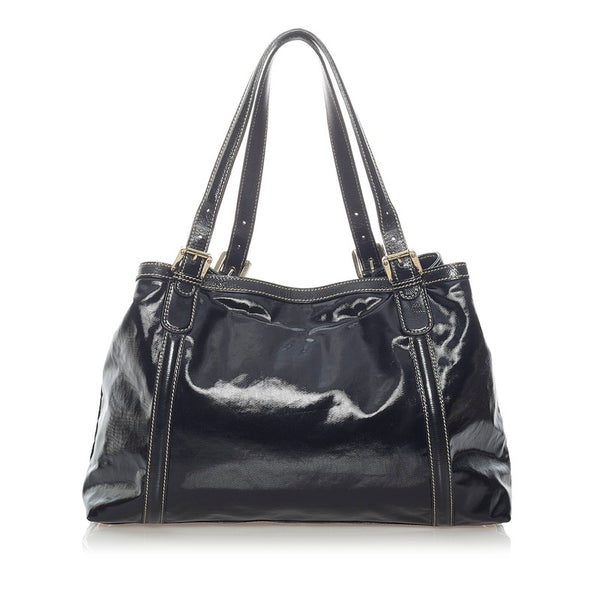 グッチ ニューブリッド ダブルG トートバッグ 162094 ブラック キャンバス パテントレザー レディース GUCCI 【中古】