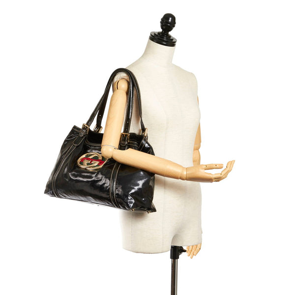 グッチ ニューブリッド ダブルG トートバッグ 162094 ブラック キャンバス パテントレザー レディース GUCCI 【中古】