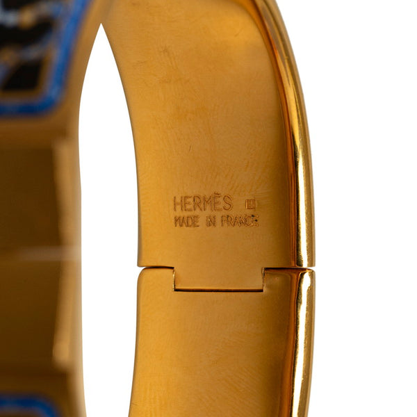 エルメス エマイユGM 扇子 バングル ブルー ブラック ゴールド メッキ エナメル レディース HERMES 【中古】