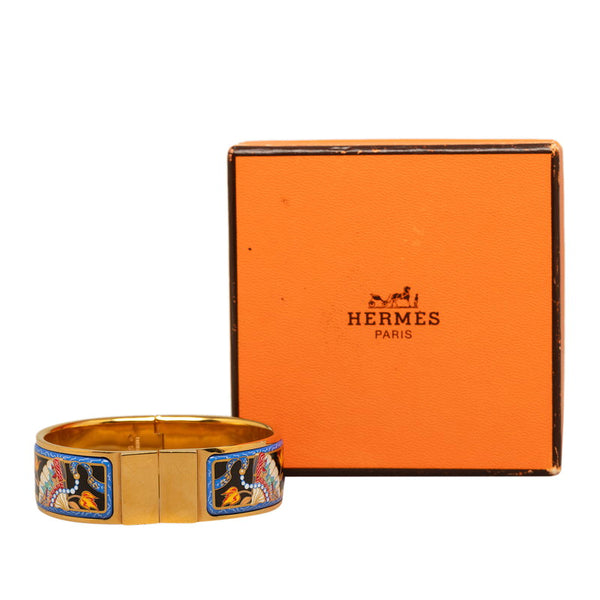 エルメス エマイユGM 扇子 バングル ブルー ブラック ゴールド メッキ エナメル レディース HERMES 【中古】