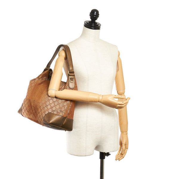 グッチ GG ハートビット ワンショルダー 269958 メタリックブラウン ナイロン レザー レディース GUCCI 【中古】