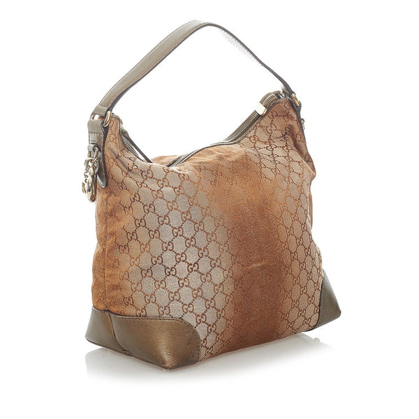 グッチ GG ハートビット ワンショルダー 269958 メタリックブラウン ナイロン レザー レディース GUCCI 【中古】