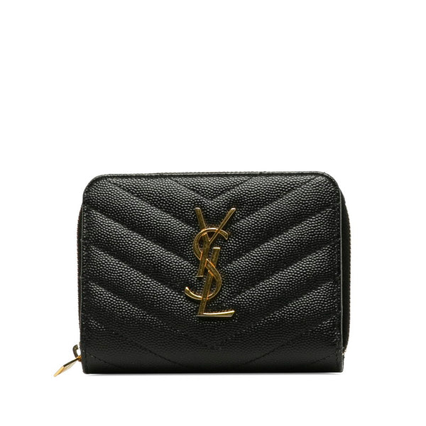 サンローラン モノグラム ラウンドファスナー 二つ折り財布 403723 ブラック レザー レディース SAINT LAURENT 【中古】