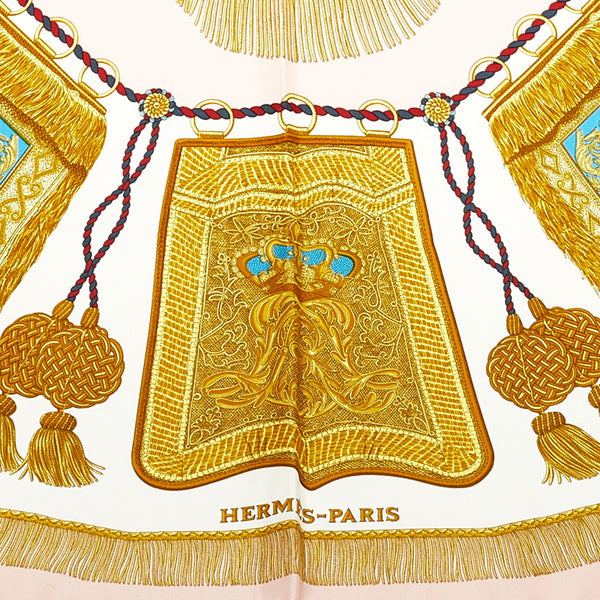エルメス カレ90 Poste et Cavalerie サーベル飾袋 スカーフ ピンク シルク レディース HERMES 【中古】