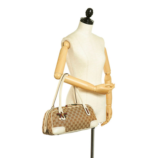 グッチ GGキャンバス シェリーライン プリンシー ハンドバッグ 161720 ベージュ ホワイト キャンバス レザー レディース GUCCI 【中古】