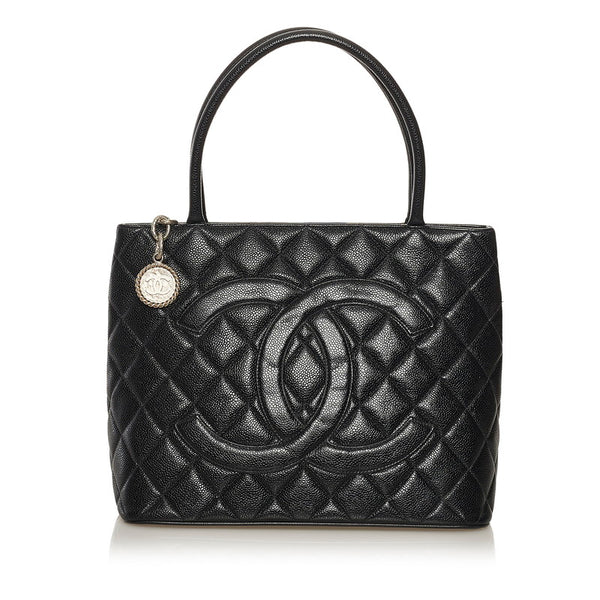 シャネル マトラッセ 復刻トート ココマーク トートバッグ ブラック シルバー金具 キャビアスキン レディース CHANEL 【中古】