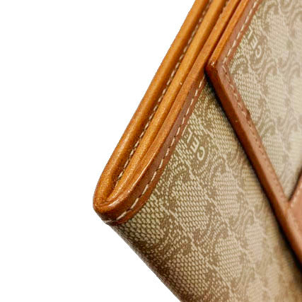 セリーヌ マカダム ブラウン レザー 二つ折り財布 レディース CELINE 【中古】