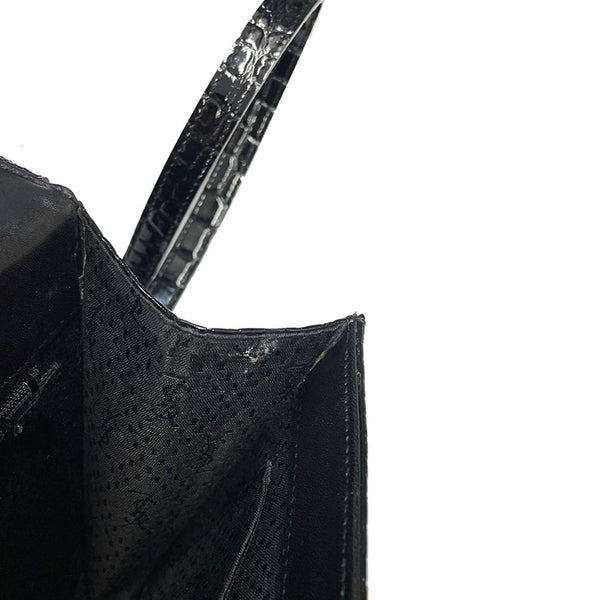 イヴ サンローラン ブラック エナメル 型押し ショルダーバッグ レディース YVES SAINT LAURENT 【中古】