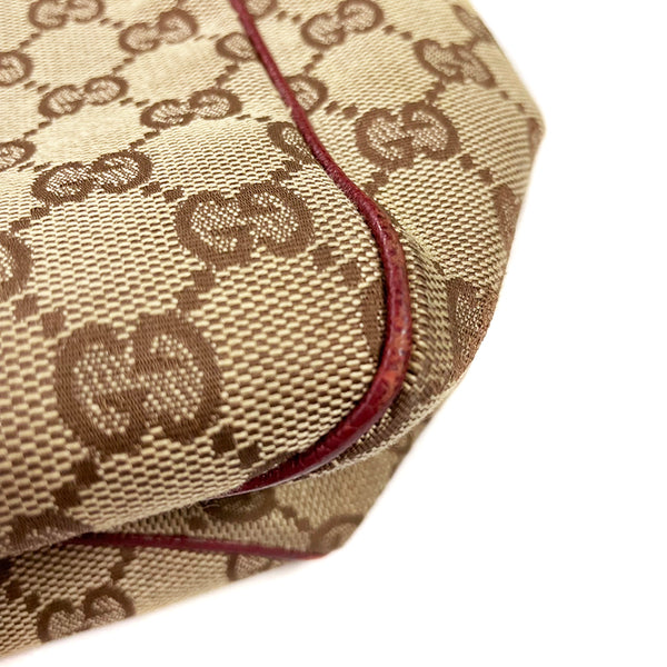 グッチ GGキャンバス ベージュ レッド キャンバス レザー トートバッグ レディース GUCCI 【中古】