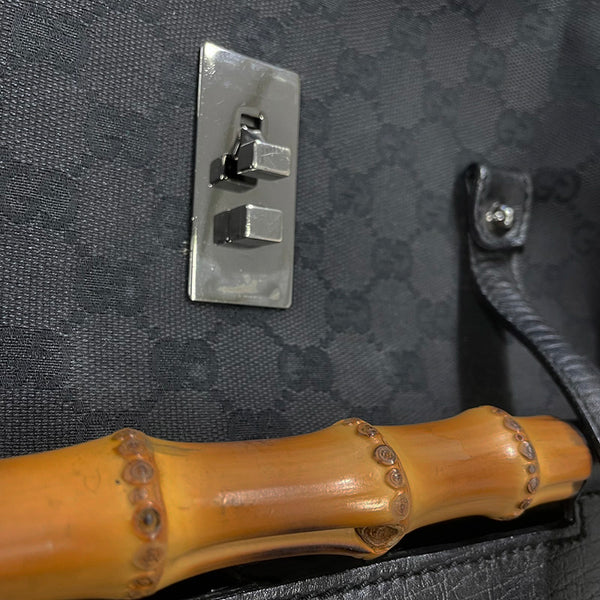 グッチ GGキャンバス バンブー 111713 ブラック キャンバス レザー ハンドバッグ レディース GUCCI 【中古】