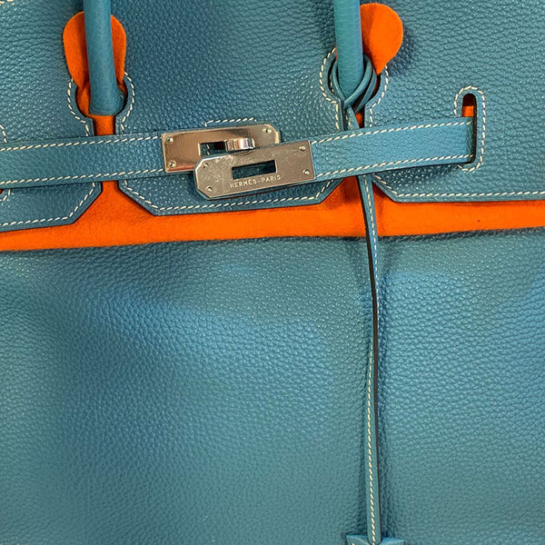 エルメス バーキン35 水色 レザー ハンドバッグ レディース HERMES □I刻印(2005年制)刻印 中古