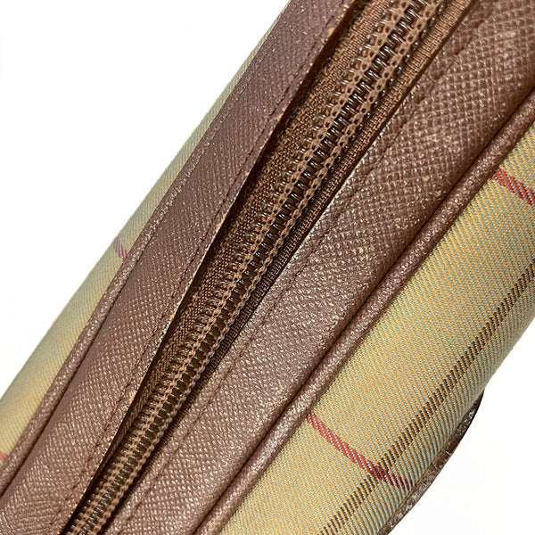 バーバリー チェック セカンドバッグ カーキ キャンバス レザー メンズ BURBERRY 【中古】
