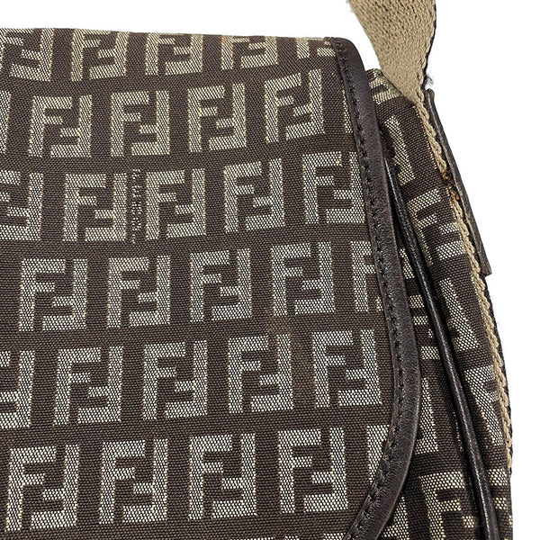 フェンディ ズッキーノ ブラウン キャンバス レザー ショルダーバッグ レディース FENDI 【中古】