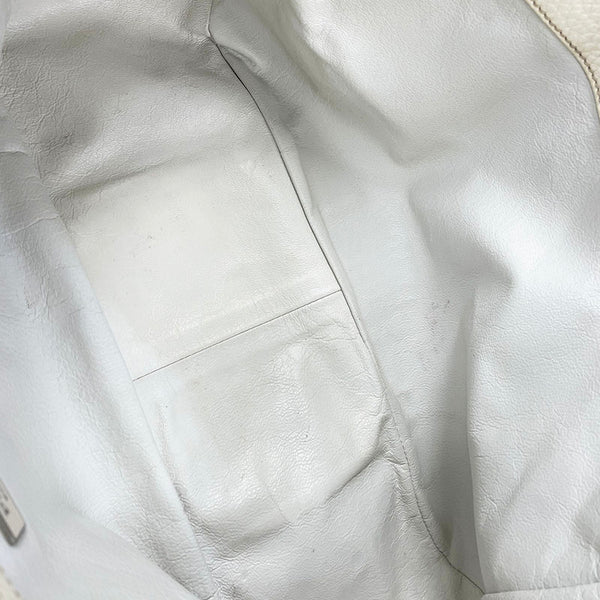 プラダ ベージュ ホワイト ストロー レザー ハンドバッグ レディース PRADA 【中古】