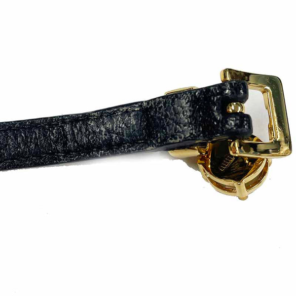 ミュウミュウ ブラック ゴールド レザー ラインストーン ブレスレット レディース MIUMIU 【中古】
