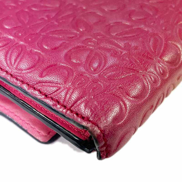 ロエベ リピートアナグラム ピンクパープル レザー 三つ折り財布 レディース LOEWE 【中古】