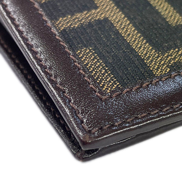 フェンディ ズッカ ブラウン カーキ キャンバス レザー 二つ折り財布 レディース FENDI 【中古】