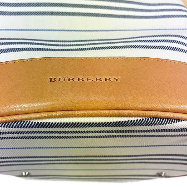 バーバリー マルチボーダー ホワイト キャンバス レザー リュック バックパック マリンバッグ レディース BURBERRY 【中古】