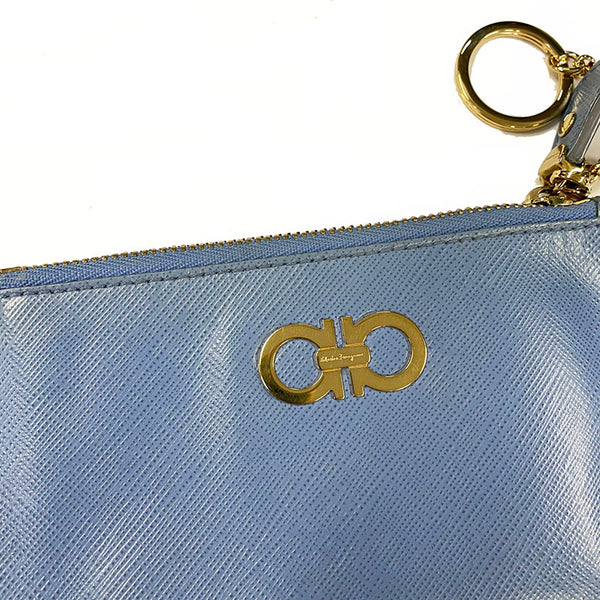 サルヴァトーレフェラガモ ガンチーニ コインケース KY-22 B956 ブルー レザー レディース Salvatore Ferragamo 【中古】