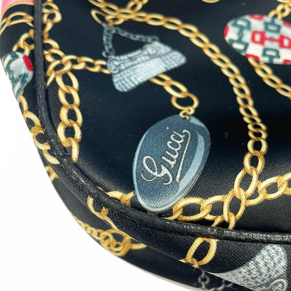 グッチ チャーム柄 153010 ブラック マルチカラー サテン レザー ワンショルダー レディース GUCCI 【中古】